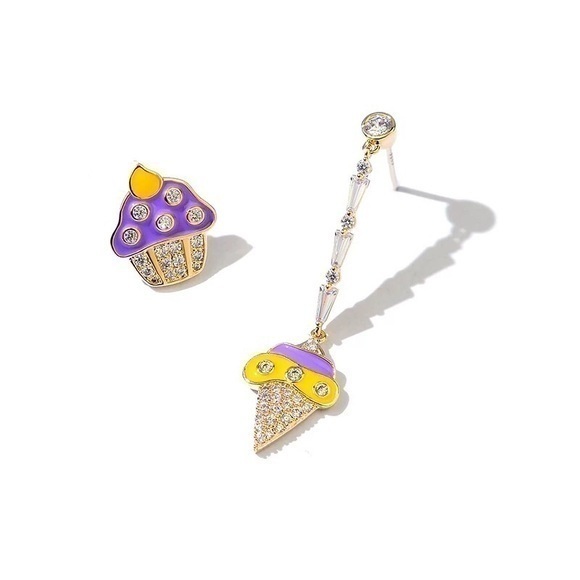 Asymmetry earrings for women ice cream and cupcake